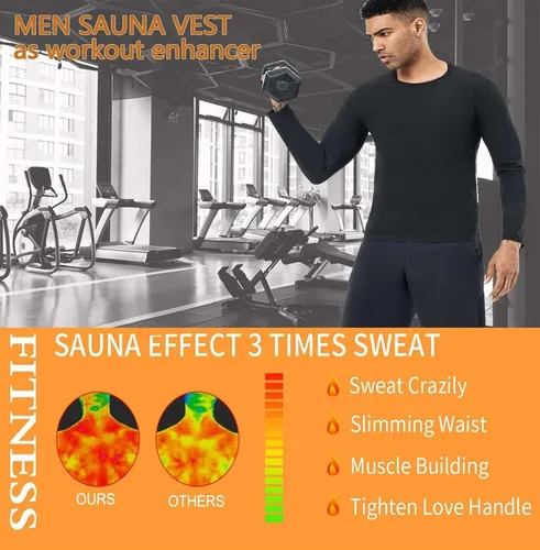 Miniatura 3 de Sauna Sudor Camisa Entrenador de Cintura para Hombres Chaleco de Compresión Entrenamiento Ropa de Gimnasio Mejorador de Sudor Manga Larga