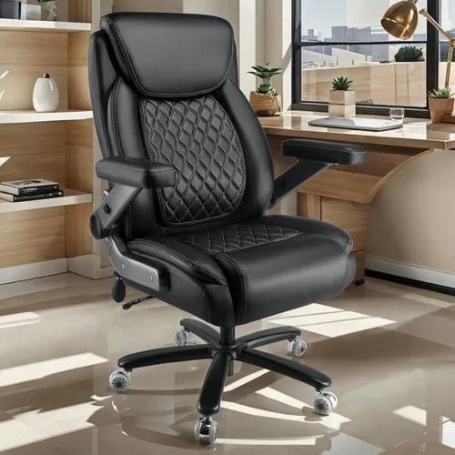 Miniatura 2 de Silla de oficina grande de servicio pesado de 600 libras con brazos abatibles 5D, cómoda silla de escritorio ejecutiva grande y alta con cojín
