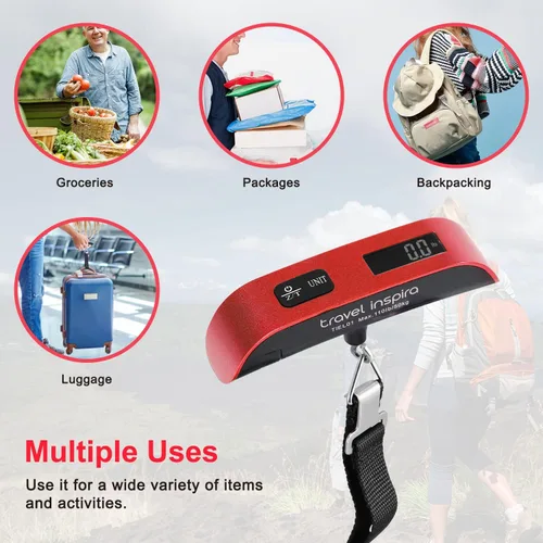 Miniatura 7 de Travel Inspira Báscula digital de equipaje con pantalla LCD de alerta de sobrepeso, 110 libras 110.2lbs de acero inoxidable