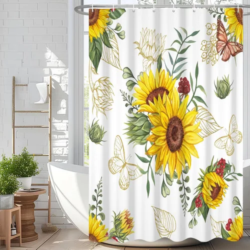 Miniatura 47 de Cortina de ducha de eucalipto verde salvia Velaequezii con plantas de acuarela, hojas botánicas de primavera impresas, cortina de baño impermeable