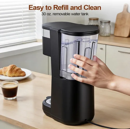 Miniatura 5 de Cafetera de una sola porción todo en 1, apta para taza de viaje de 7.8 pulgadas, cafetera caliente y helada K Cup con 5 tamaños de preparación