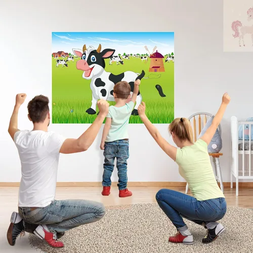 Miniatura 5 de Morcheiong Juego Pin The Tail on The Cow con 48 colas para decoraciones de fiesta de granja, recuerdos de fiesta de cumpleaños para niños