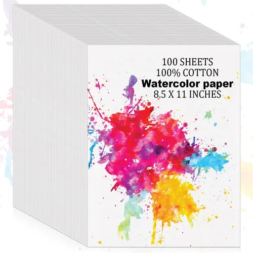 Miniatura 10 de 120 hojas de papel de acuarela 100% algodón a granel, 8.5 x 11 pulgadas, 140 libras/300 GSM, papel de color blanco, papel de pintura blanco adecuado