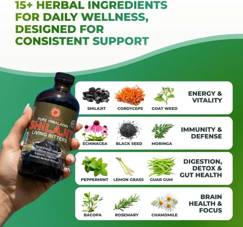 Miniatura 2 de Essence Herbs Shilajit - Líquidos amargos hechos con shilajit, moringa, semillas negras y más (paquete de 1)