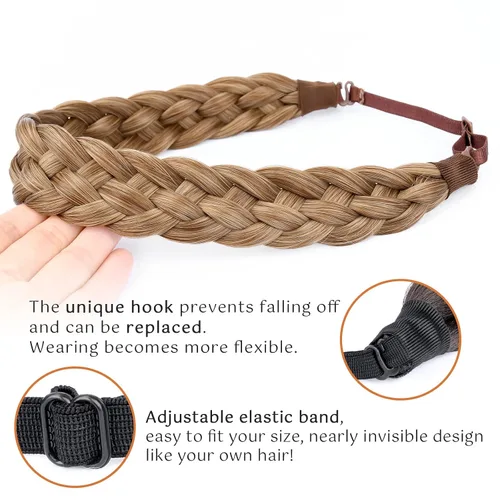 Miniatura 3 de Diadema clásica de cabello sintético trenzado de 5 hebras, trenzas gruesas y anchas, extensión de cabello con elástico para mujeres y niñas