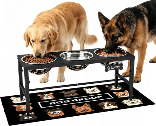 Miniatura 17 de ADENGL Tazones elevados para perros con alimentador lento, 5 alturas ajustables, antideslizante, marco de metal duradero, tapete a prueba de Negro