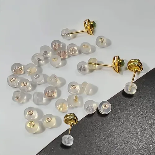 Miniatura 8 de Aretes seguros de oro de 18 quilates para tachuelas, silicona de plata 925, hipoalergénicas, suaves y transparentes, cierres de goma para aretes