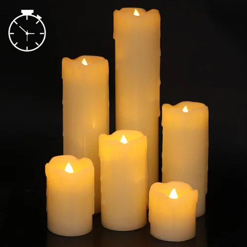 Miniatura 4 de Velas parpadeantes sin llama que funcionan con pilas (batería incluida) con temporizador de 6 horas, juego de 6 velas LED de cera goteante