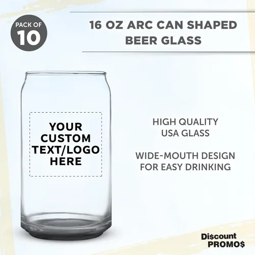 Miniatura 3 de Juego de 10 vasos de lata de cerveza personalizados, 16 onzas, tamaño de pinta, texto promocional, logotipo, forma de lata de soda, cristalería