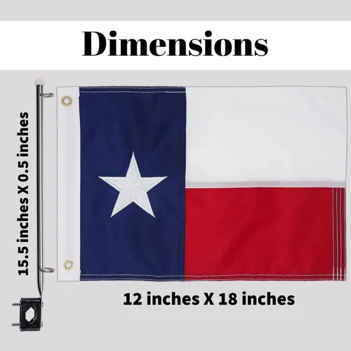 Miniatura 3 de Kit de asta de bandera de barco – Bandera bordada TEXAS de 12 x 18 pulgadas + poste inoxidable y clips Impermeable, grado marino, alta resistencia