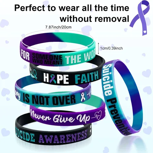 Miniatura 2 de 30 pulseras de silicona para concientización del cáncer, pulseras elásticas con cinta inspiradora, suministros de pulsera de goma Hope Faith