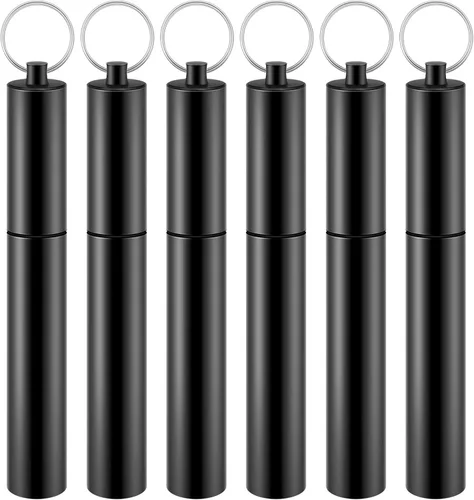 Bokon 6 piezas de tubo de almacenamiento de metal para palillos de dientes, tubos herméticos de aluminio para llavero, llavero - Pastillero portátil