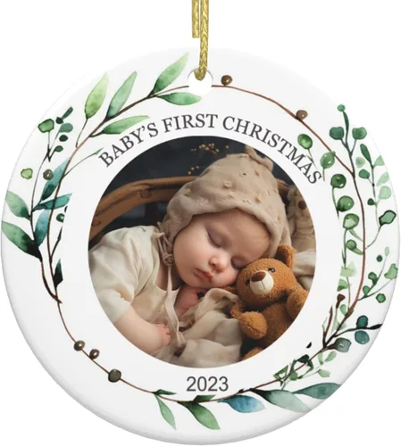 Miniatura 19 de Adornos personalizados para la primera Navidad del bebé, adornos colgantes de cerámica con foto de bebé, regalo de recuerdo para bebé recién nacido