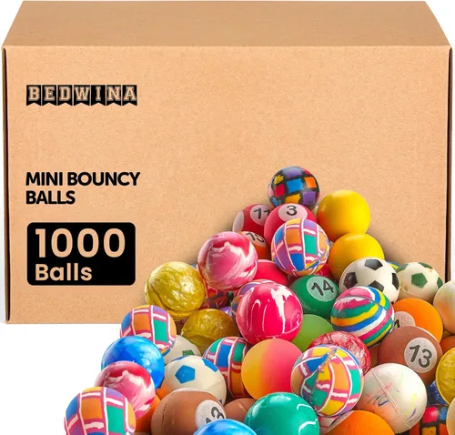 Bedwina Bolas de Rebote a Granel - Paquete de Caja de 1000 (27mm/1 pulgada) Variedad de Bolas de Alto Rebote, Bolas de Goma Pequeñas y Coloridas