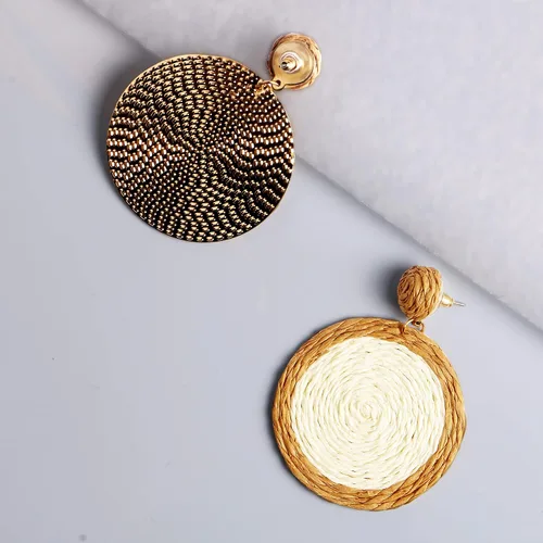 Miniatura 5 de Rattan Earrings Handmade Raffia Hoop Earrings for Women Summer Straw Boho Dangle Geometric Earrings Statement Beach Accessory Jewelry