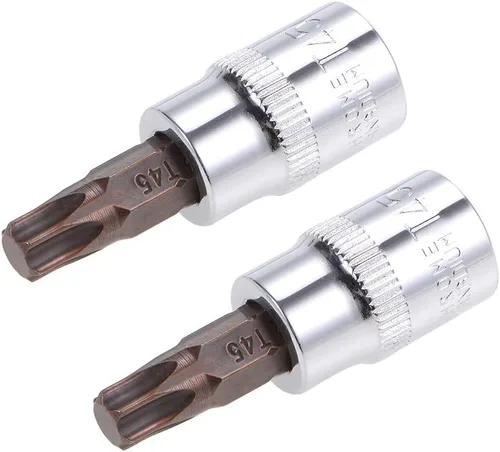 uxcell 2 unidades de 3/8 pulgadas x T45 Torx broca zócalo, brocas de acero S2 CR-V, 1.496 in de longitud, uso con llave de trinquete, barra