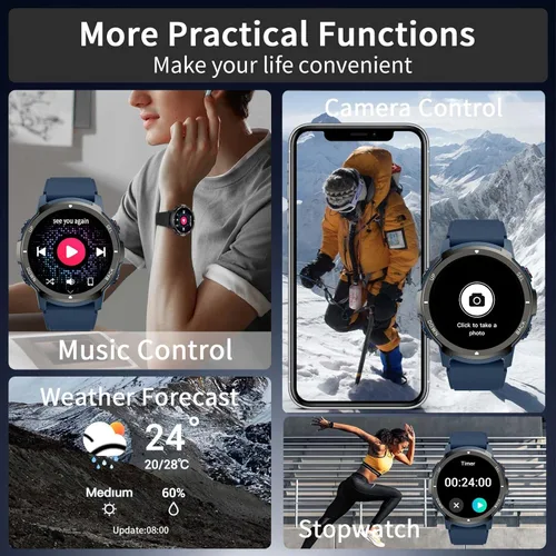 Miniatura 5 de Smart Watches for Men with 4 Buttons, 1.43'' AMOLED Fitness Watch with Heart Rate/BP/Sleep Tracker, Pedometer, 110+ Sport Modes, Password, Blue