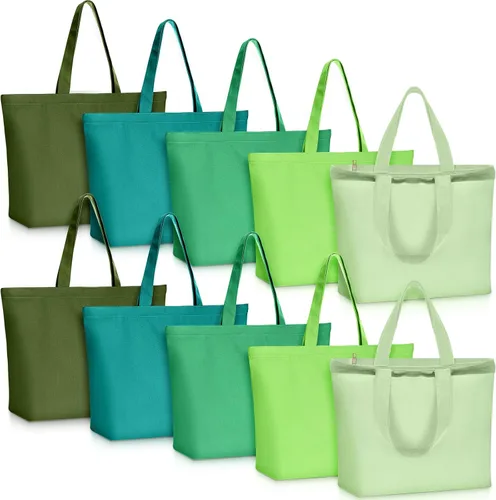 Miniatura 16 de Epakh - Bolsa de lona con cremallera, reutilizable en gran cantidad, grande, de algodón en blanco para compras de comestibles para mujeres, hombres