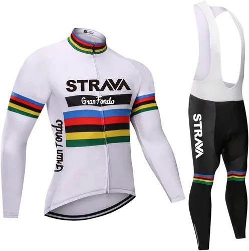 Miniatura 29 de Conjunto de ropa de ciclismo para hombre, manga larga, jersey de ciclismo con cremallera, bolsillo, traje de bicicleta, pantalones con babero de gel
