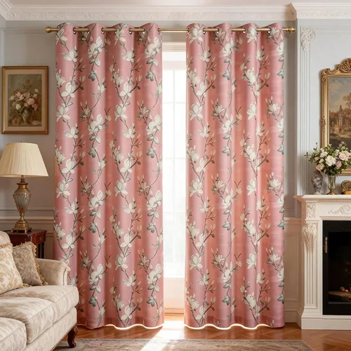 VOGOL Magnolia - Cortinas con estampado floral, cortinas vintage de flores botánicas de mansión francesa, triple tejido, tratamiento de ventana para