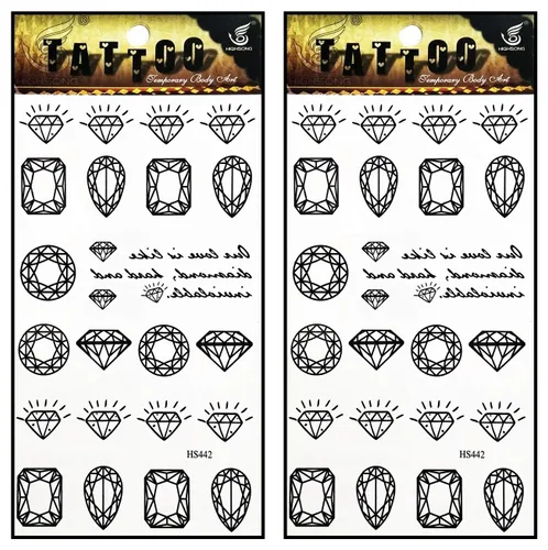 Tatuajes 2 hojas de diamantes de quilate arte fantasía 3D tatuaje impermeable pegatinas removibles temporales cuerpo brazo falso arte adhesivo