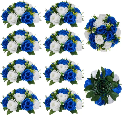Miniatura 25 de BLOSMON Bolas de flores, centros de mesa de rosas de boda: 2 piezas de flores falsas carmesí decoración de bolas de besos Arreglos florales