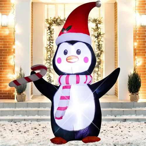 Miniatura 5 de AJY Pingüino inflable de Navidad de 4 pies con luces LED de dulce para decoración navideña inflable para interiores y exteriores, patio, césped