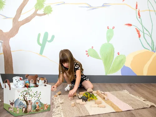 Miniatura 3 de Cesta para niños, cestas de animales, bonitos contenedores de almacenamiento rectangulares de juguetes, organizador de libros, decoración