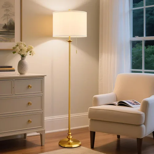 Lámpara de pie dorada de 60", lámpara de pie para sala de estar, dormitorio, oficina y comedor - Lámparas de pie de esquina altas con interruptor de
