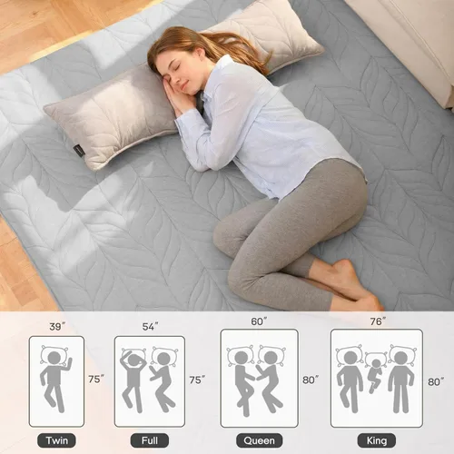 Miniatura 6 de ZonLi Colchón de piso japonés tipo futón, colchón de tatami de tamaño completo, 4" de espesor, colchoneta enrollable de tatami con funda lavable Gris