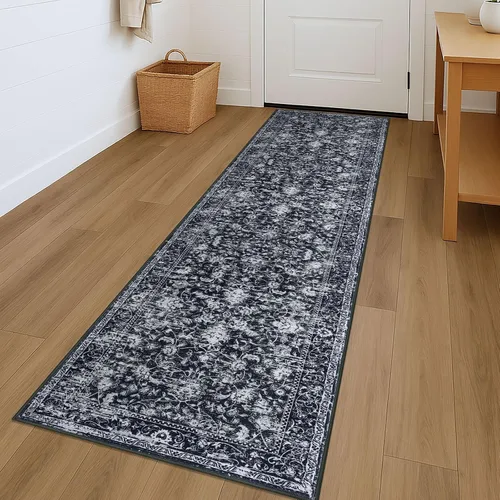 Miniatura 55 de KILOCOCO Alfombra lavable de 2 x 3 para entrada, estampado floral vintage, suave, antideslizante, azul, alfombras de cocina, tapete