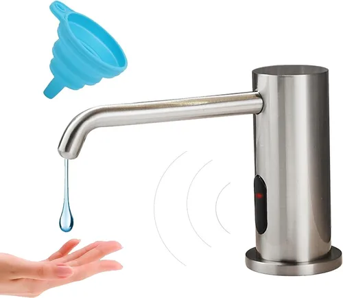 Dispensador de jabón automático sin contacto para fregadero de cocina y baño, dispensador de jabón eléctrico comercial líquido de níquel cepillado