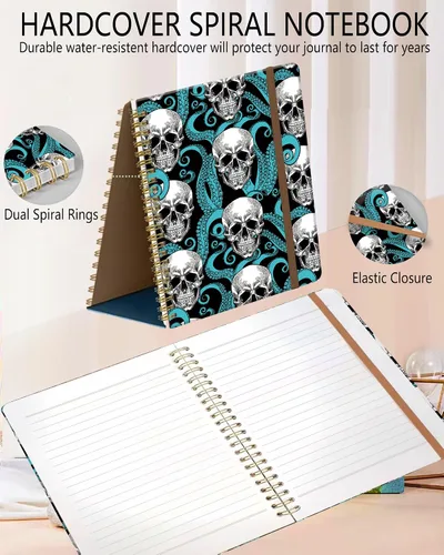 Miniatura 2 de Cuaderno de espiral A5, lindo cuaderno para mujeres y hombres, cuaderno de tapa dura con rayas universitarias para trabajo y toma de notas, 60