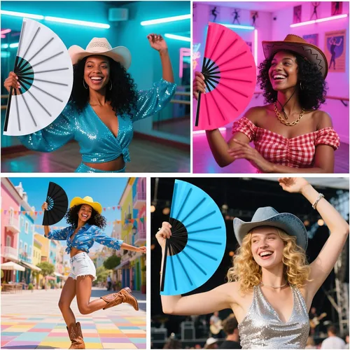 Miniatura 6 de Blulu 48 piezas de abanicos grandes plegables para baile en línea de 13 pulgadas, abanicos de botas para baile en línea para mujeres y hombres