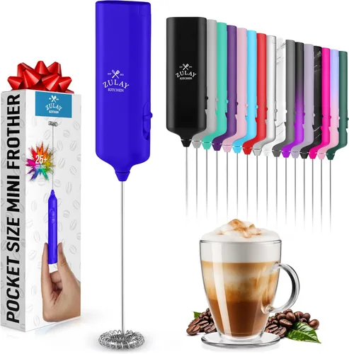 Miniatura 36 de Varita de espumador de leche mini y potente – Potente espumador de café de mano, mezclador de bebidas operado con batería – Tamaño de bolsillo Azul