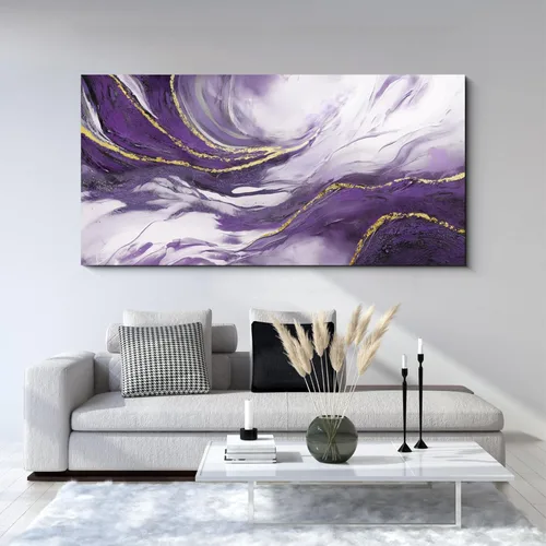 Miniatura 3 de yiijeah Arte de pared grande para sala de estar, lienzo para sala de estar, lienzo abstracto morado y dorado, decoración de pared de marco moderno