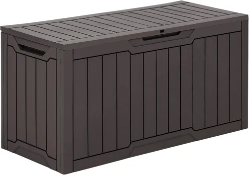 Miniatura 20 de YITAHOME Caja grande de cubierta de 120 galones con parte delantera en forma de X, cajas de almacenamiento de resina para exteriores, banco de Negro