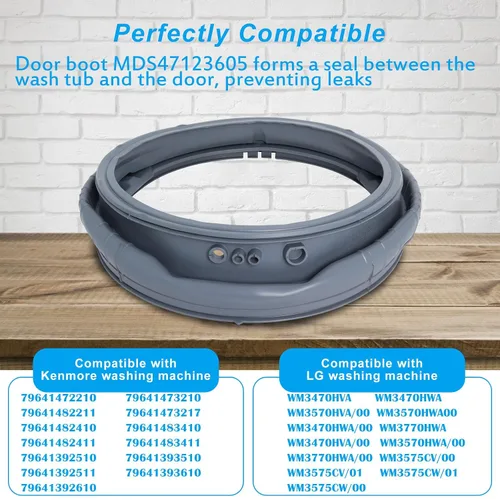 Miniatura 5 de WM3470HVA, WM3570HVA Junta de sello de fuelle de puerta de lavadora compatible con lavadora LG Kenmore WM3570HWA, WM3770HWA WM3470HWA, WM3575CW