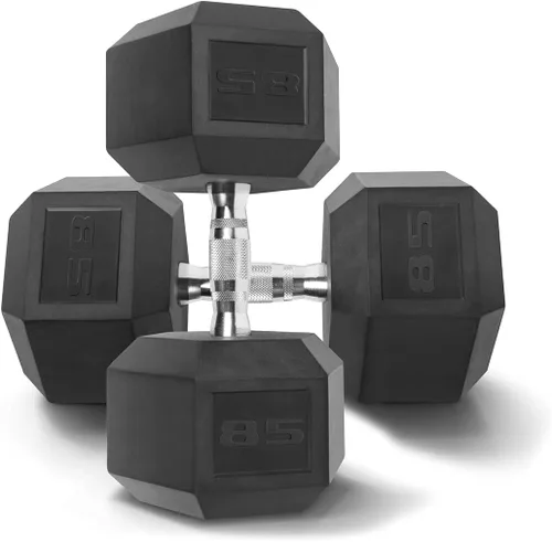 Miniatura 12 de WF Athletic Supply Mancuernas hexagonales con revestimiento de goma con mango cromado contorneado, entrenamiento de cuerpo completo y entrenamiento