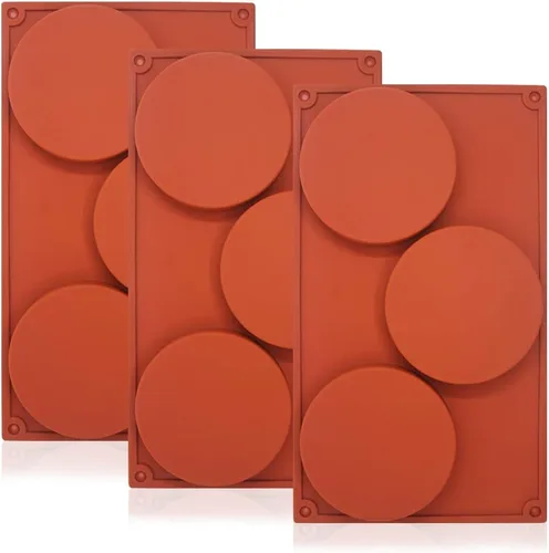 SourceTon Molde redondo grande de silicona para tartas de 3 cavidades, paquete de 3 moldes antiadherentes para hornear, pasteles, dulces, jabón,