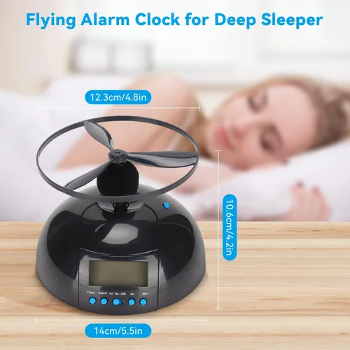 Miniatura 2 de Plplaaoo Reloj despertador volador para durmientes pesados, helicóptero LED helicóptero, helicóptero, helicóptero, helicóptero, hélice, novedoso
