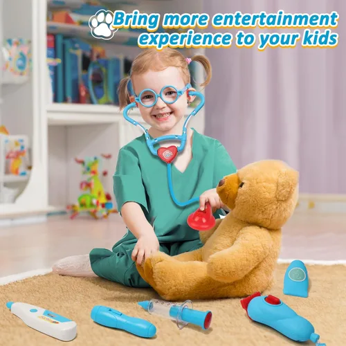 Miniatura 6 de Liberry Kit de médico para niños pequeños de 3, 4, 5, 6 años, 28 piezas con juguete para perro, estetoscopio y disfraz de disfraz, regalo médico