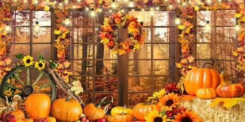Miniatura 12 de Fondo de fotos de ventana de otoño de 7 x 5 pies, paisaje de bosque de otoño, hojas de arce, cosecha de calabaza, fondo de fotografía, tema