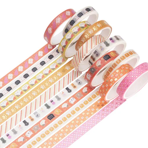 YUBBAEX Juego de 10 rollos de cinta washi brillante, 8mm de ancho, de lámina dorada decorativa para manualidades, álbumes de recortes, planificador,