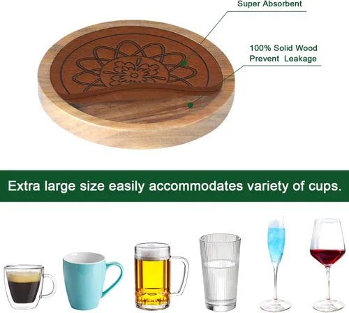 Miniatura 5 de Posavasos de madera para bebidas, juego de 5 posavasos absorbentes, posavasos para bebidas para protección de mesa de café, antideslizantes