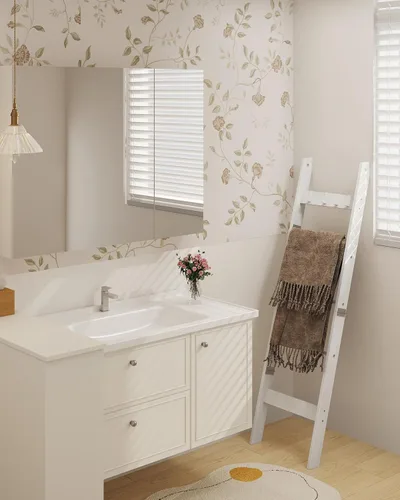Miniatura 5 de Hzuaneri Escalera para manta para sala de estar, estante decorativo para edredón con 4 ganchos extraíbles, 5 niveles de soporte de escalera de Blanco