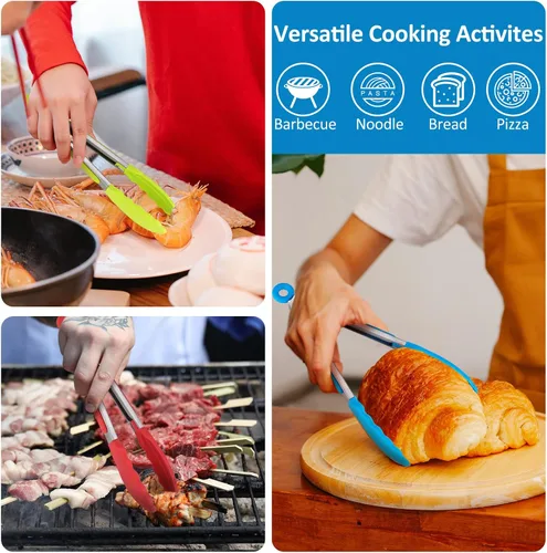Miniatura 5 de Small Tongs For Cooking,7 inch Kitchen Mini Tongs with Silicone Tips Great for Air Fryer Cooking Serving Tong Set of 3 Turning