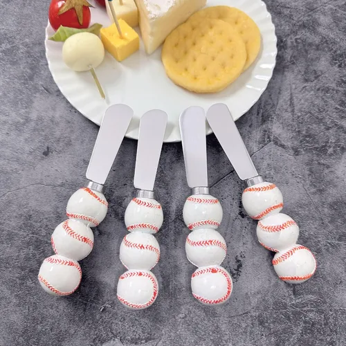 Miniatura 3 de Supreme Housewares Esparcidores de queso de béisbol, asas de resina pintadas a mano con cuchillas de acero inoxidable para untar queso crema