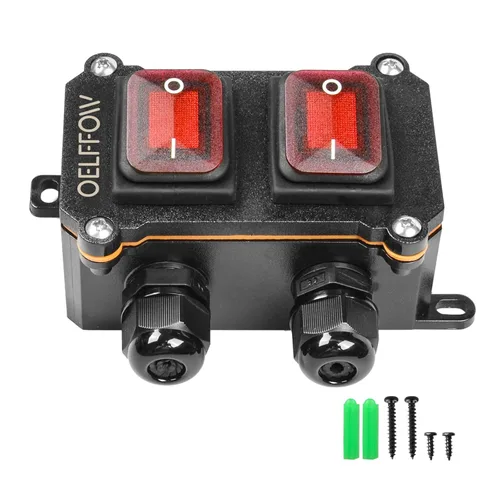 Interruptor de palanca de encendido/apagado impermeable doble con botón de palanca de luz roja, interruptor de cable en línea DPST AC/DC 20A-125V,