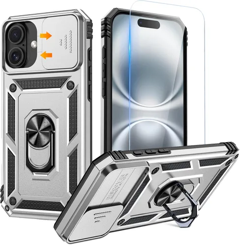 Miniatura 15 de Goton Funda para iPhone 14 Plus con Protector de Pantalla - Funda con Cubierta Deslizante para Cámara con Soporte de Anillo, Resistente de Grado